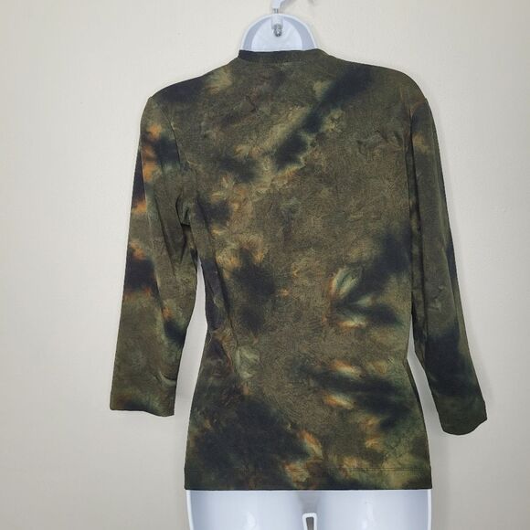 Green brown grunge fairy 3/4 sleeve sequin earthy goblincore top size small - Picture 2 of 5